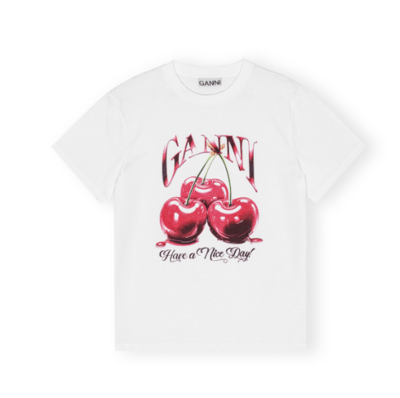 Camiseta Ganni blanca con cerezas